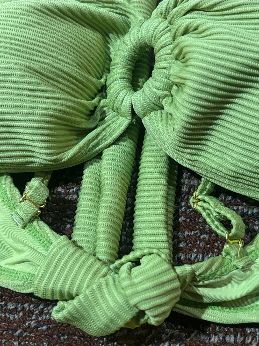 House of Harlow bikini top green ribbed keyhole ring convertible strap large - Picture 7 of 10